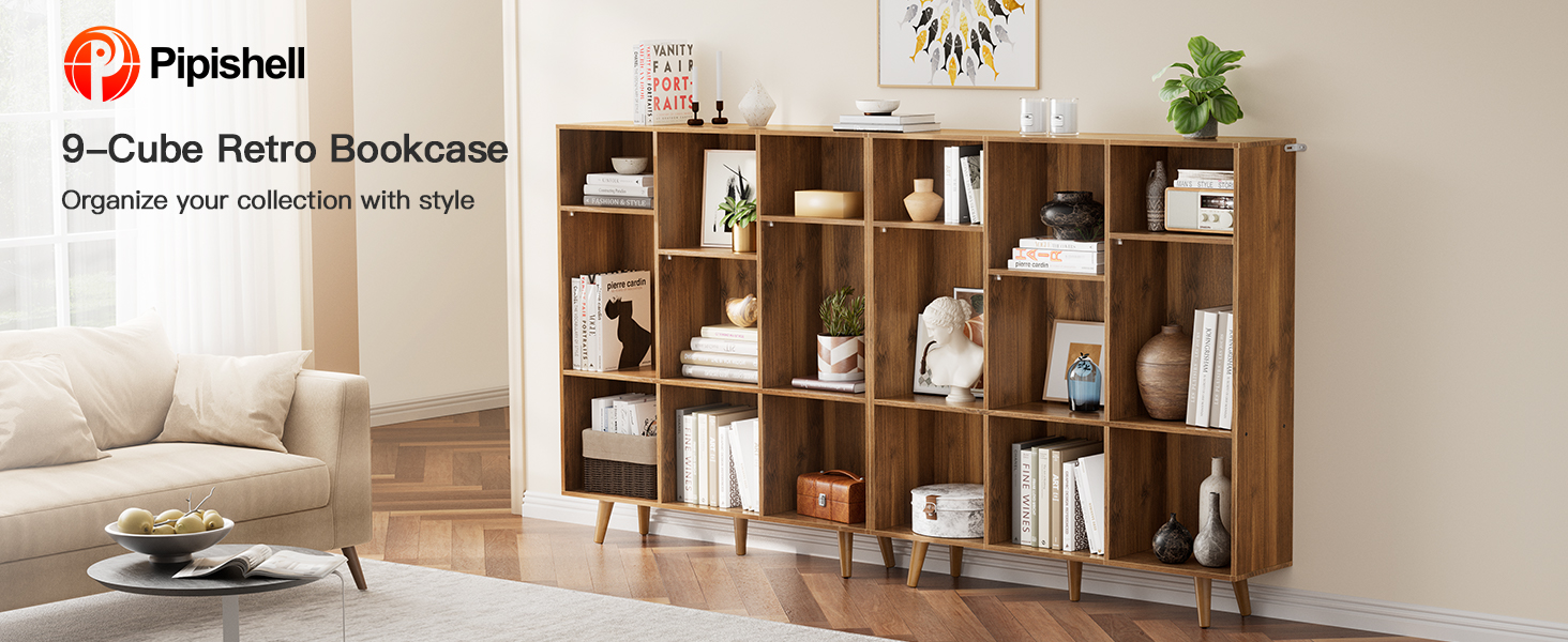 Pipishell 9Cube Bookshelf, Bookcase with 3 Height