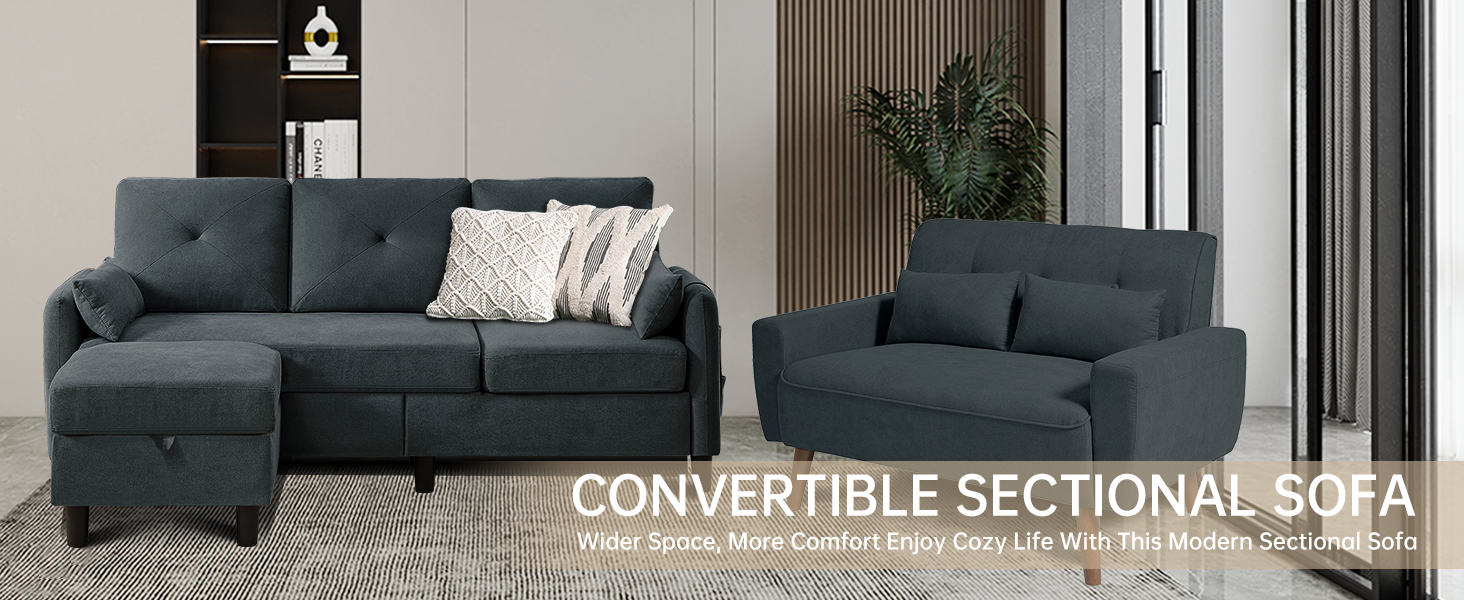 Jarenie Convertible Sectional Sofa Set, 77" Small L Shaped