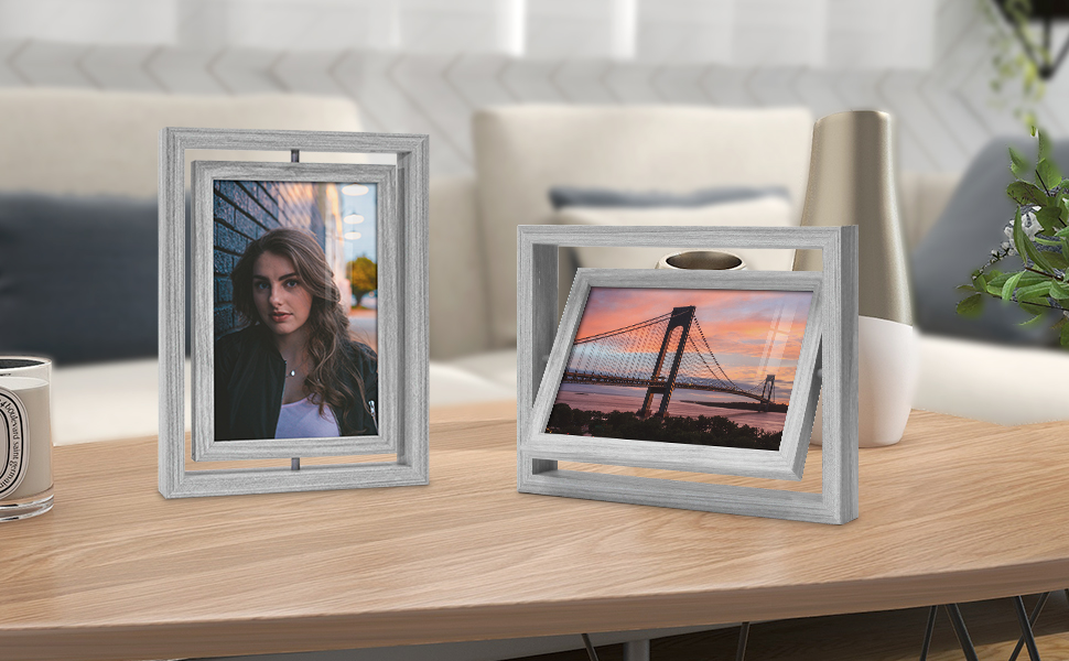 SUMGAR Picture Frames 5x7 Double Sided Picture Frame Rustic Farmhouse Gray Floating Frames