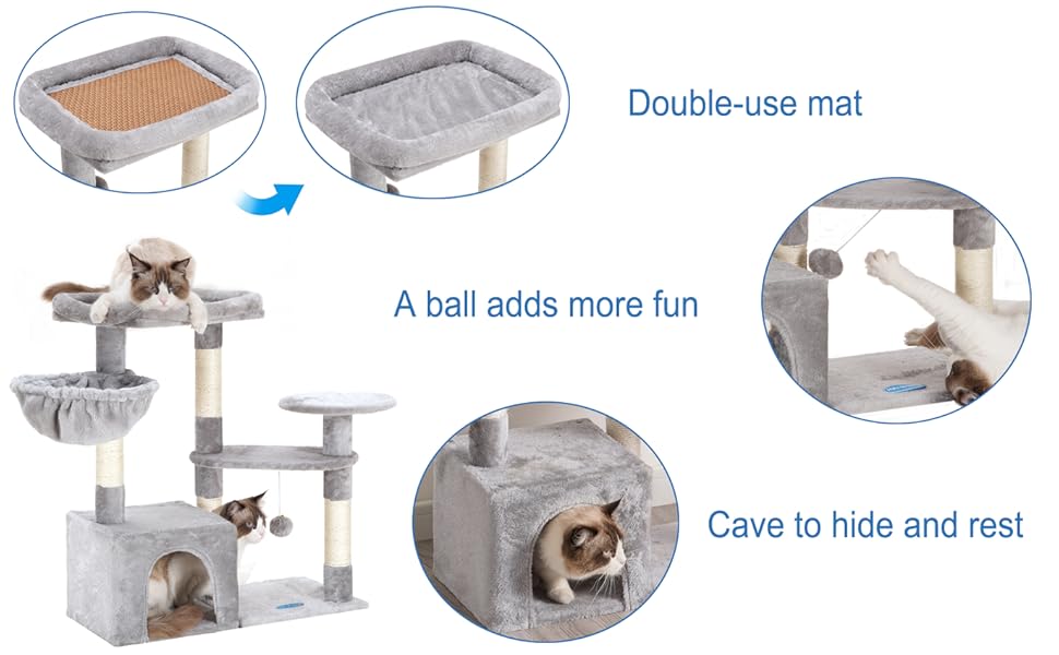 Heybrother Cat Tree with Sisal Scratching Posts, MultiLevel Cat Tower