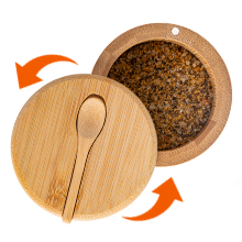 Bamboo Salt Cellar with Mini Spoon, Kitchen Salt Box with Swivel Magnetic Closure Lid