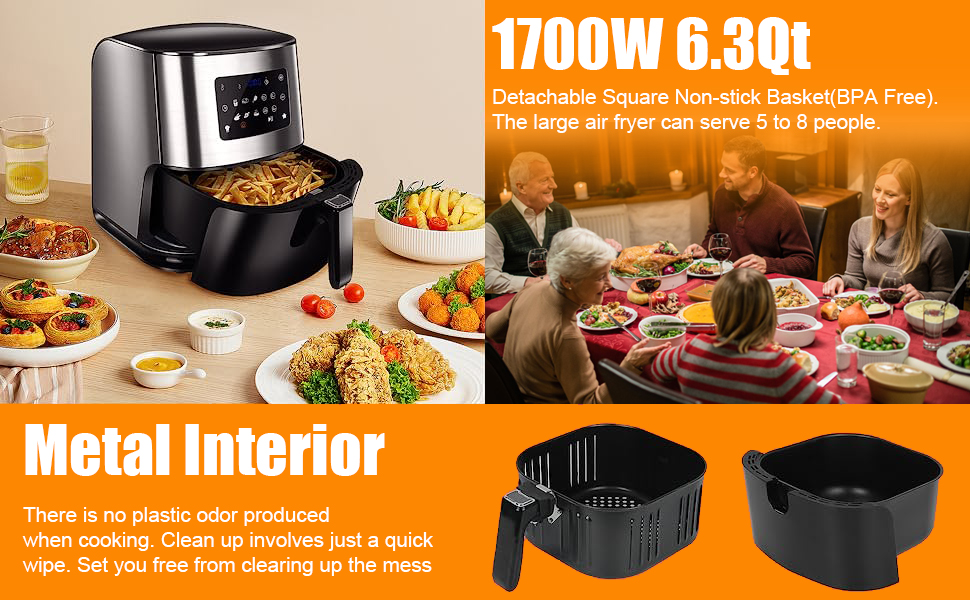 Large Air Fryer 6.3 Quart, 1700 Watts Electric Hot