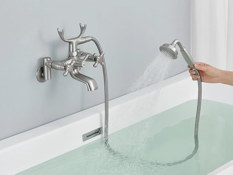 Qinkell Clawfoot Tub Faucet Wall Mount Tub Filler Brushed Nickel