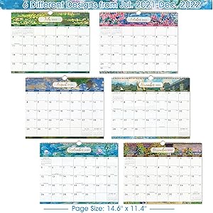 amazon com 2021 2022 calendar 18 monthly wall calendar with thick paper 14 6 x 11 5 jul 2021 dec 2022 twin wire binding hanging hook unruled blocks with julian date art painting office products