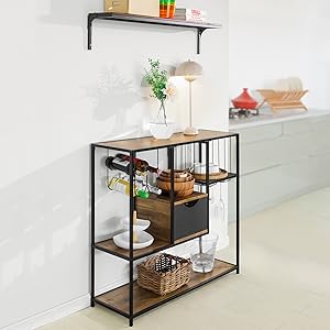 SoBuy Industrial Style Sideboard Side Table End Table Wine Rack Kitchen Dining Room Storage Shelf,FSB56-F 13 FSB56-F