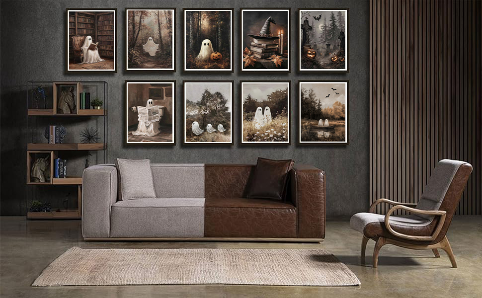9pcs Vintage Ghost Halloween Canvas wall art