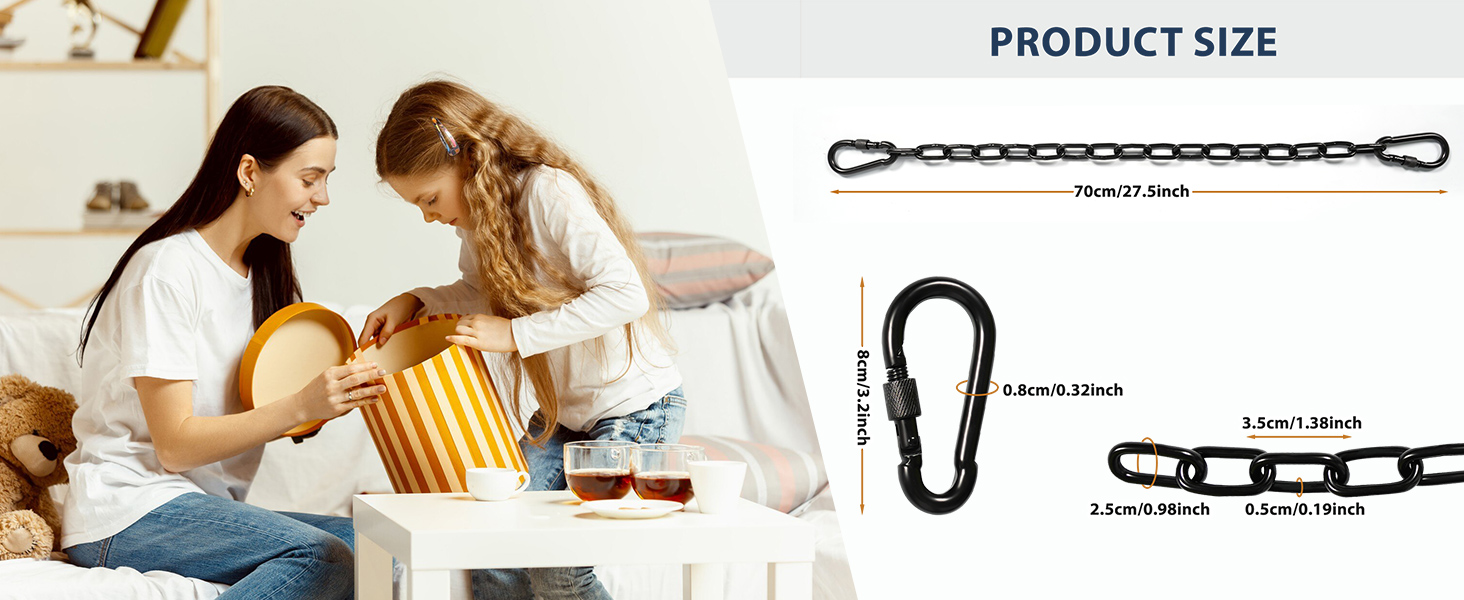 KOMUSMO 2 Pack Hanging Chair Chain with 4 Carabiners, 26in Stainless Steel Heavy Duty, 440LB Capacity, Playground Swing Set Hanging Kits Hardware for Hammock Swing Punching Bags Sandbag Boxing 14 punching bag chains and hook