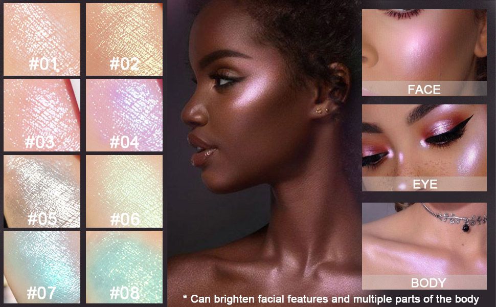8 Color Face Cheek Diamond Shimmer Glitter Highlighter Makeup Palette Powder 
