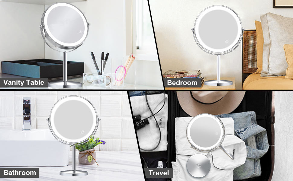 8" Makeup Mirror with Lights, Rechargeable 1X/10X Magnifying Lighted