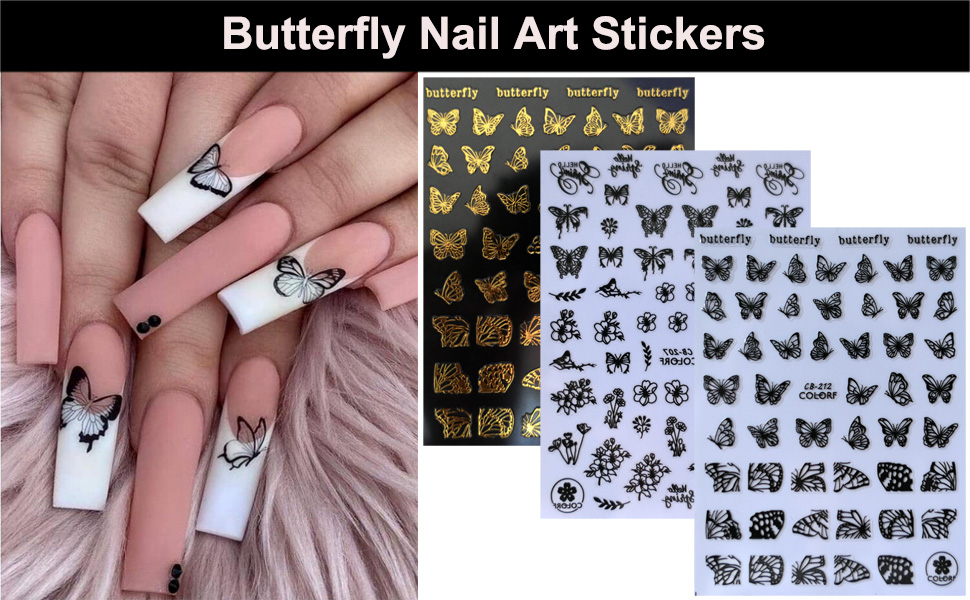 gold black butterfly nail stickers decals decorations fingernail tattoos