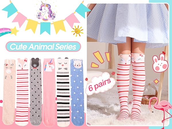 MOGGEI 6 Pairs Kids Girls Knee High Socks