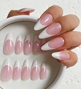 Medium Almond French Pink Press on Nails – 24PCS Glossy False Nail Tips in 12 Sizes | Soft Fit Ba...