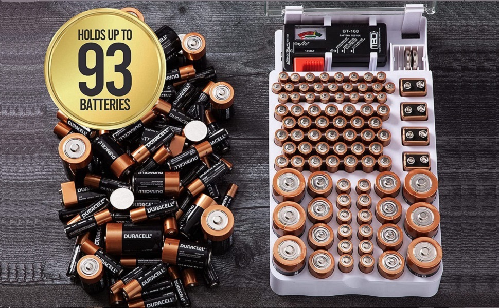 naashgia Battery Organizer Storage case with Tester, Battery Case with Cover Waterproof and