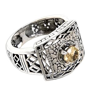 Novica Artisan Handmade .925 Sterling Silver Citrine Cocktail Ring From Indonesia 