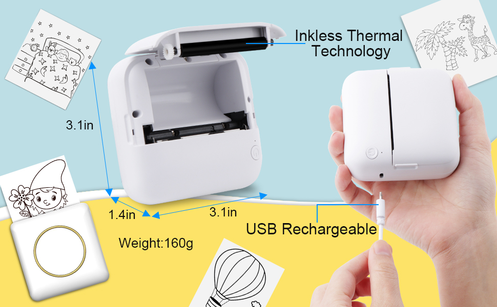 Mini Thermal Printer with 10 Rolls Printing Paper