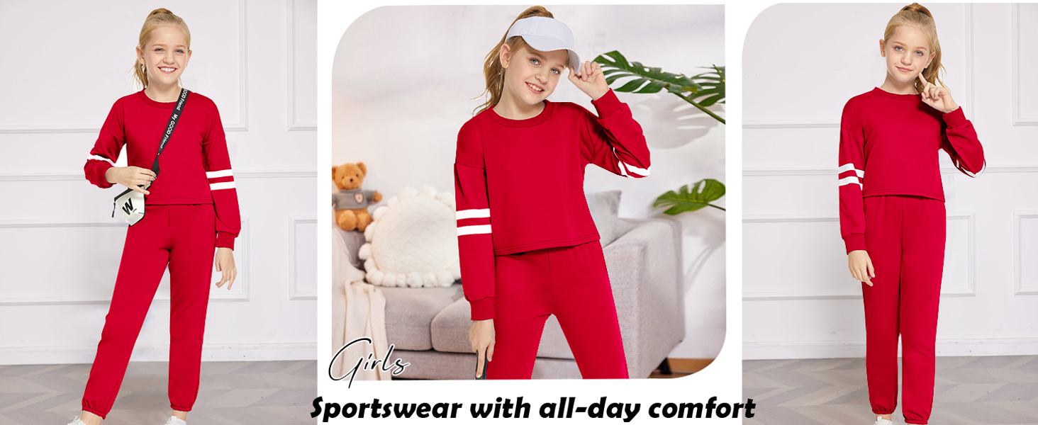 Girls Crop Tops and Sports pants Kids Tracksuit Set Kids and Teenagers Age 5-13 Years