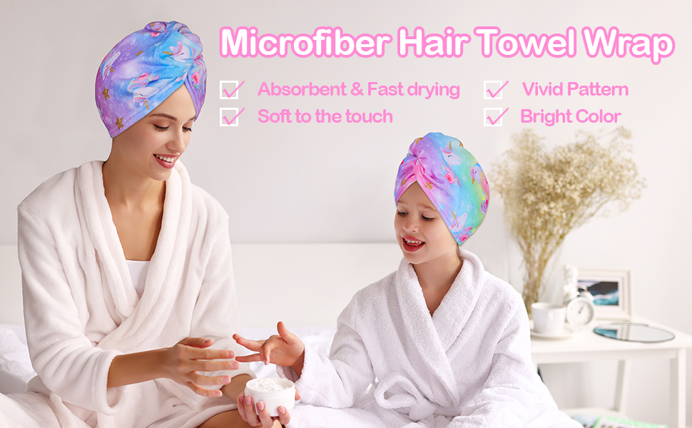 FIOBEE Microfiber Hair Towel Wrap for Kid Rapid Drying