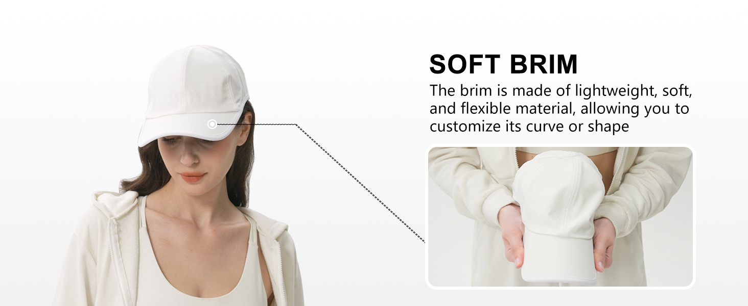 Sports cap with soft brim is made of lightweight and flexible material, allowing you to customize