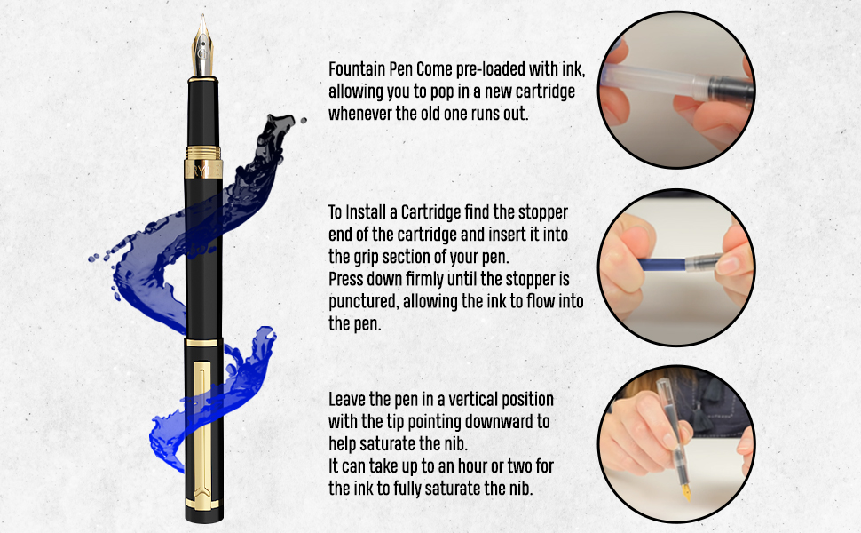 Dryden Designs Ink Cartridges for Fountain Pen Set of 24 (12 Black & 12