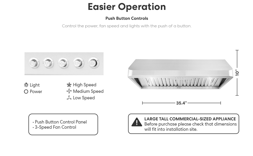 under cabinet, stainless steel, range hood, Cosmo QB90, dishwasher safe, washable filter, permanent