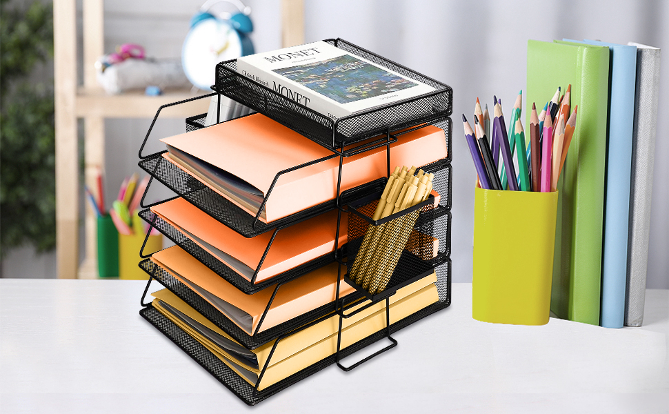 4 Tier A4 Mesh in Trays Wire Mesh Desktop File Organizer Mesh Magazine