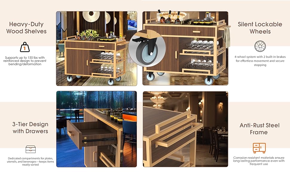 Commercial Wooden Restaurant Service Cart