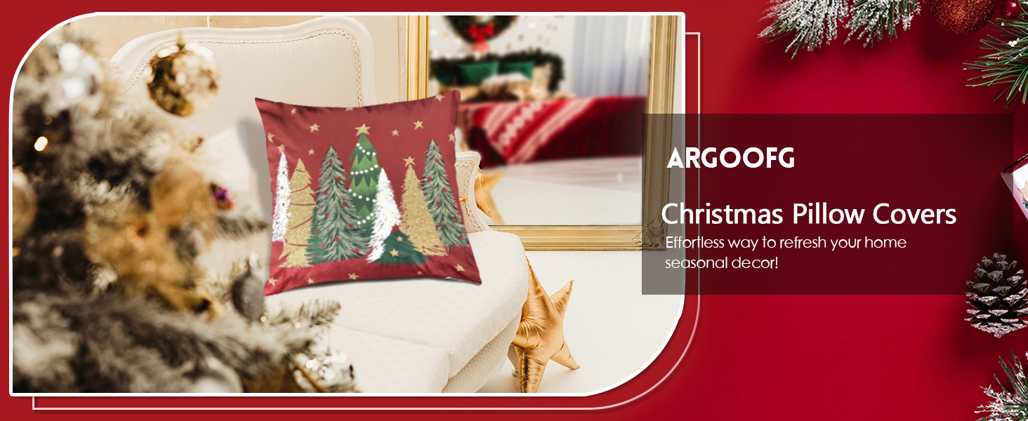 ARGOOFG Christmas Pillow Covers 18x18 Inch Christmas Tree