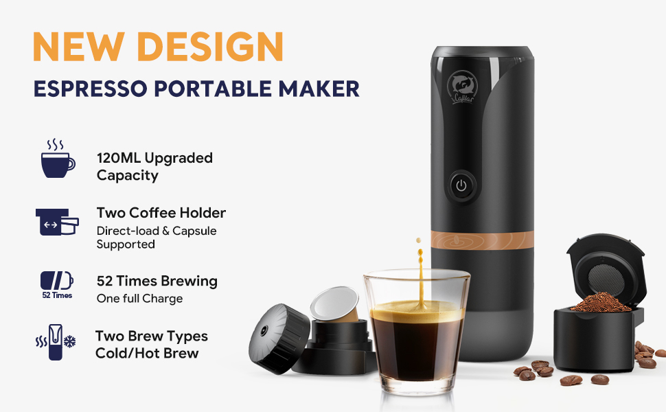 Portable Coffee Maker 12V Travel Espresso Machine 12W, 9 Bar Pressure