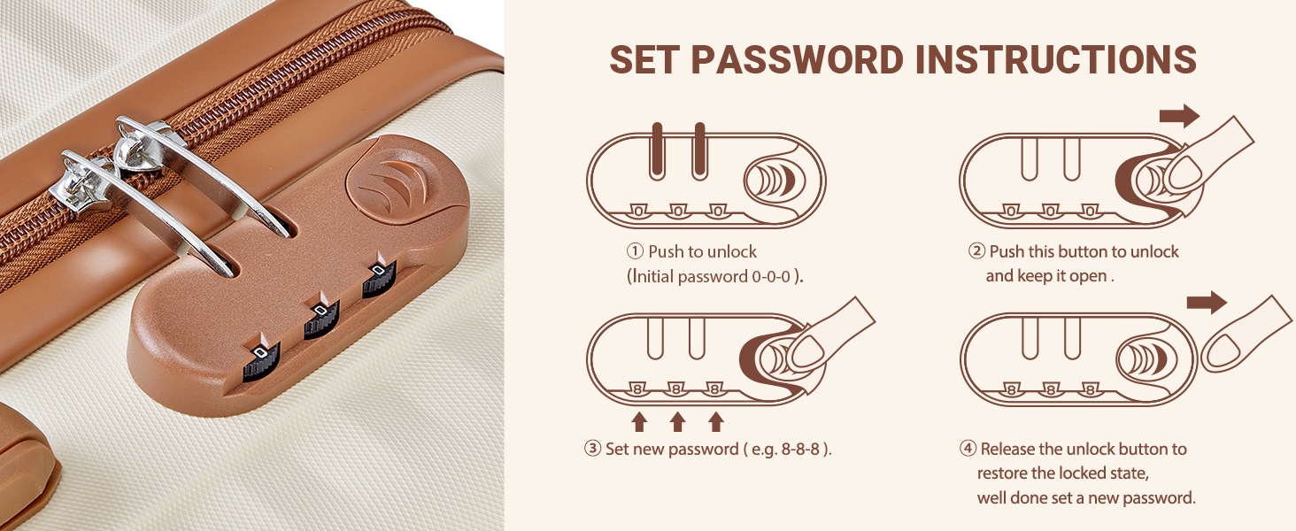 TR012 20 inch combination lock white brown