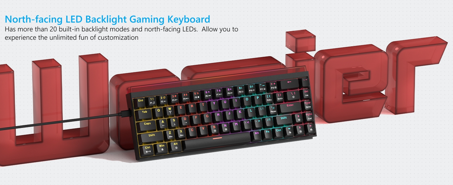 60% Gaming Keyboard with Light Box, Wired RGB Backlit Mechanical Keyboard with MCA Keycaps