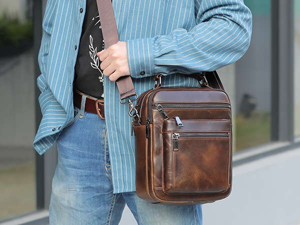 Amazon.com: NIUCUNZH Genuine Leather Small Messenger Bag