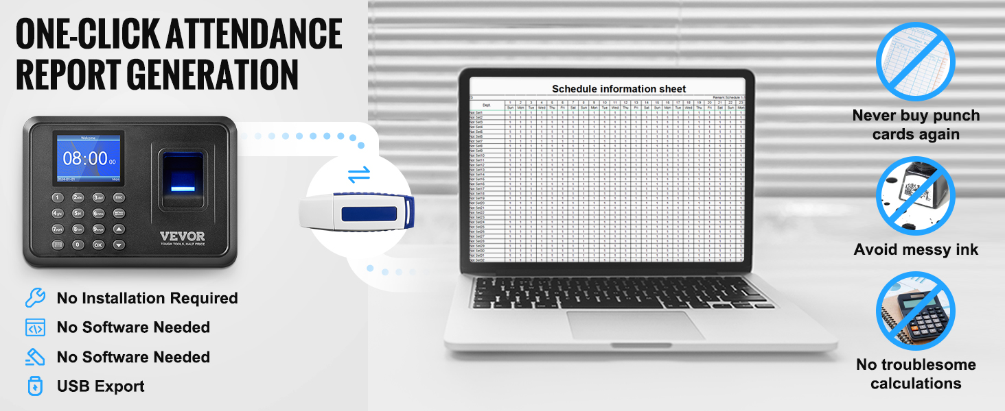 VEVOR Time Clock, Fingerprint Time Clocks for Employees