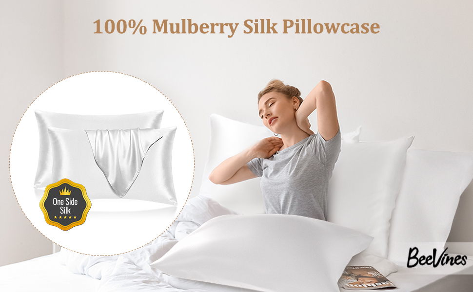 BeeVines Silk Pillowcase, 2 Pack 100 Mulberry Silk Pillow
