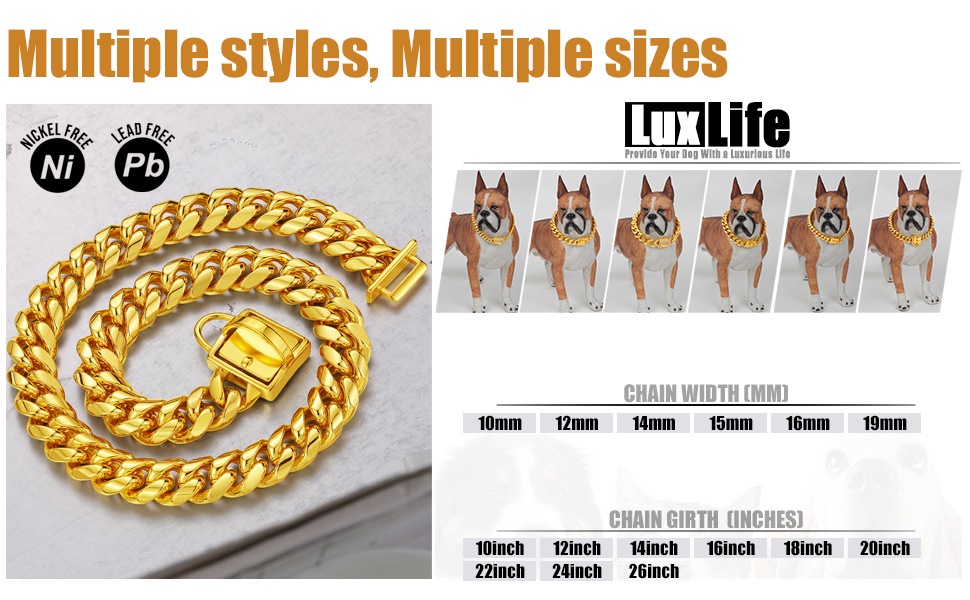 LuxLife Dog Chain Collars Gold Chain Dog Collar 14mm Cuban