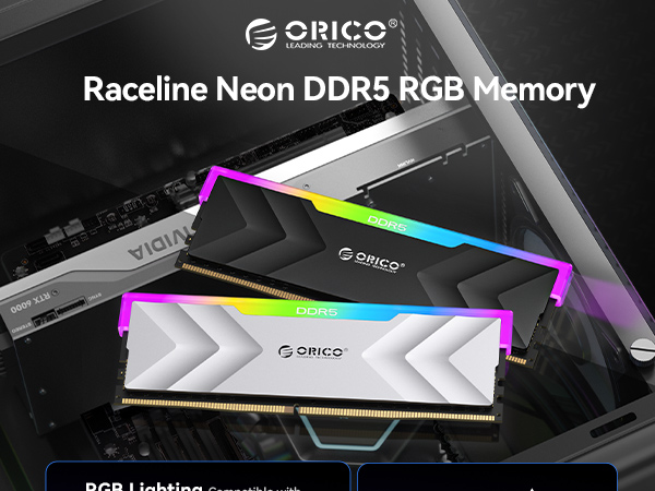 ORICO Raceline Neon DDR5 RGB RAM 32GB (2x16GB) 7200MHz CL34