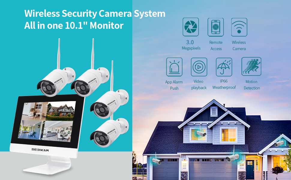 1080P SEBIKAM 4pcs WiFi Weatherproof Outdoor/Indoor IP Cameras,Remote Access,Motion Detection