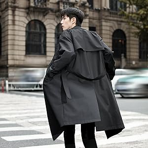 黒 ダブルブレスト トレンチコート　ロングコート Amazon | [JIYUTOR] ダブルブレスト トレンチコート