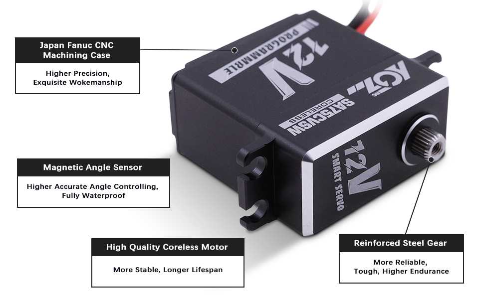 AGFRC 45KG Waterproof RCServo HighTorque 12V Programmable Metal Gear Coreless Digital Smart