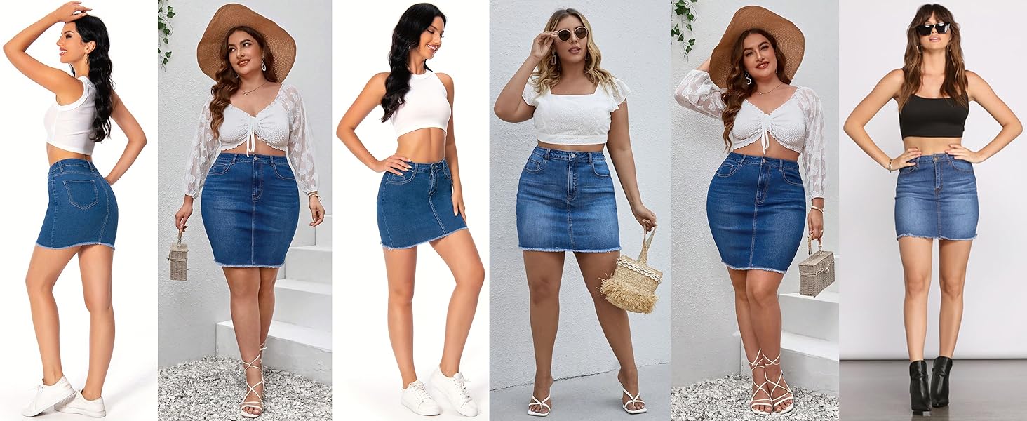 Raw Hem Bodycon Stretch Denim Mini Skirt