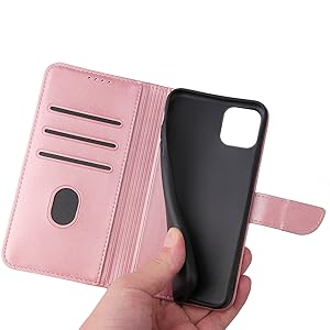 rose gold pink leather wallet book case cover slim phone shell