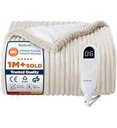 Bedsure Heated Blanket Electric Throw - Ribbed Flannel Electric Blanket, Heating with 10 Time Set...