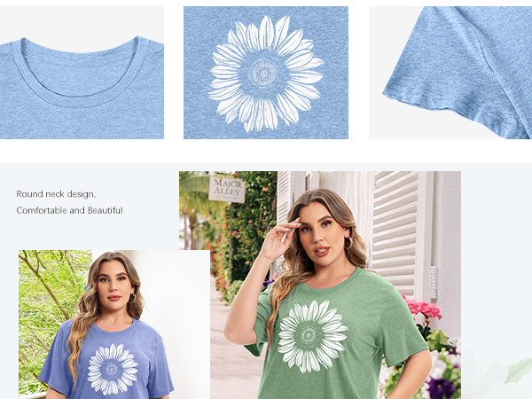 MK Shop Limited Plus Size Tops for Women Summer Sunflower