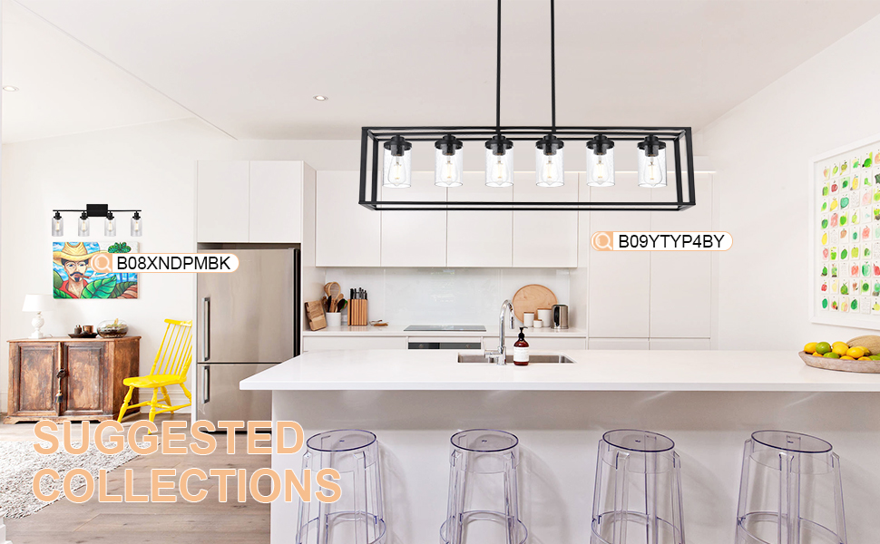 WINSHEN 6-Lights Kitchen Island Lighting with Seeded Glass