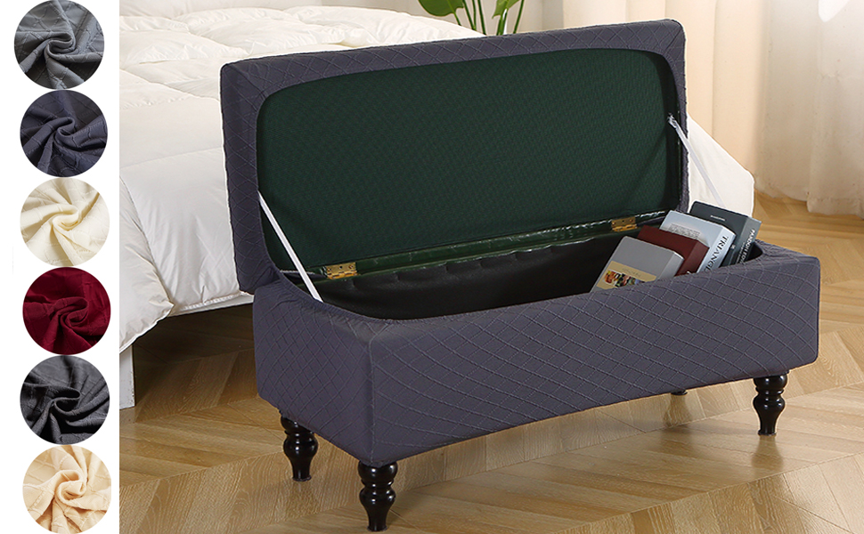 ANWUCHEN Ottoman Cover Rectangle, Stretch Storage Ottoman CoverJacquard Ottoman