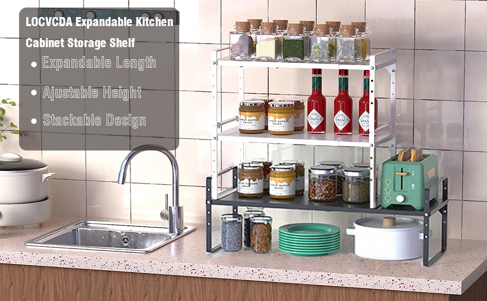 LOCVCDA Expandable Kitchen Storage Shelf, Stackable
