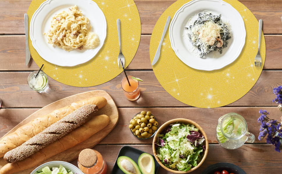 WHATWEARS 50 Pieces Gold Paper Placemats for Dining Table