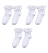 Mebiosi 3 Pairs Women Lace Socks, Solid Color Lace Ruffle Frilly Socks, Lace Ankle Socks with Bow...