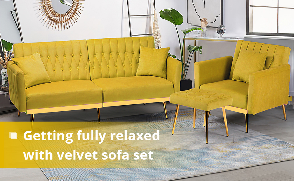 ACMEASE 2 Pieces Velvet Sofa Set with Adjustable Armrest