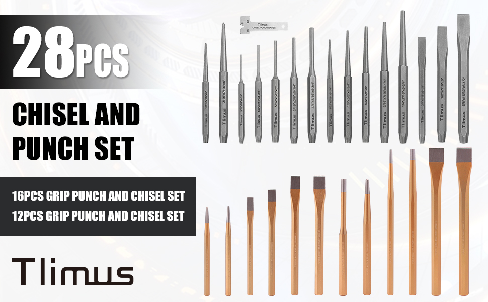 TLIMUS 28 Pieces Punch and Chisel Set, Including Taper Punch, Cold