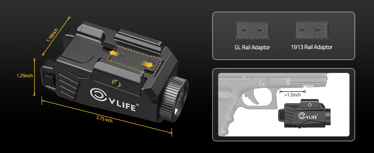 size of CVLIFE 600 Lumens Pistol Light Laser Combo